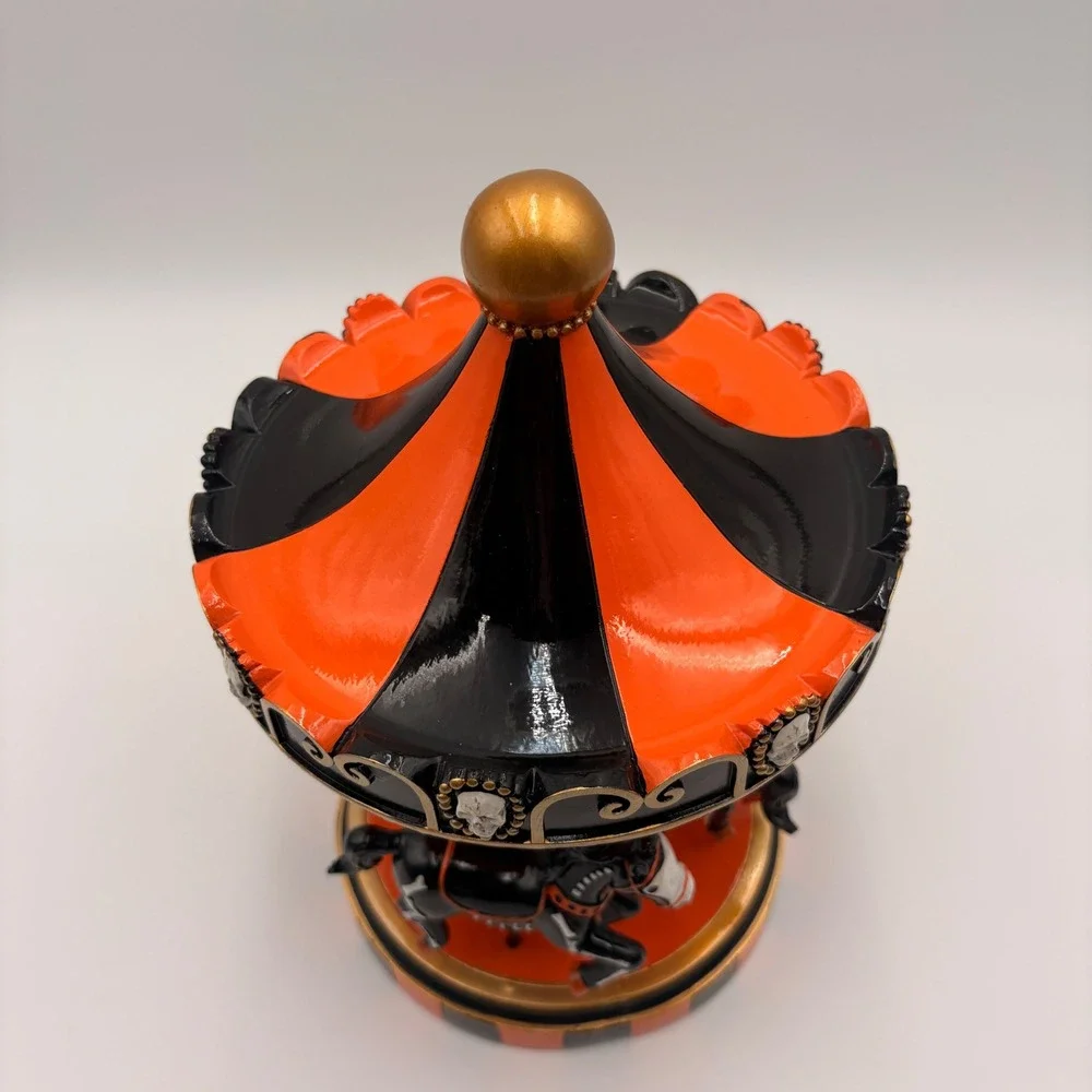 Sweet Street Halloween Skeleton Horse Carousel Figurine Orange Black Skulls